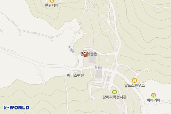 원예예술촌 (매표소옆) 위치 지도 — 경상남도 남해군 삼동면 예술길 25-21