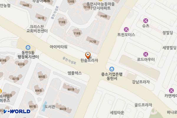 한솔프라자 위치 지도 — 경기도 화성시 동탄구 동탄지성로 134 (능동, 한솔프라자)