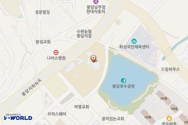 봉담읍사무소 위치 지도 — 경기도 화성시 효행구 봉담읍 샘마을1길 7 (상리, 봉담읍사무소)