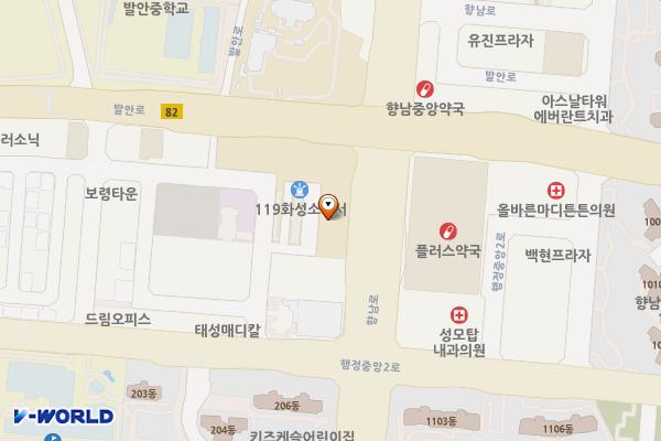 화성소방서 본서-1 위치 지도 — 경기도 화성시 만세구 향남읍 향남로 399 (행정리, 화성소방서)