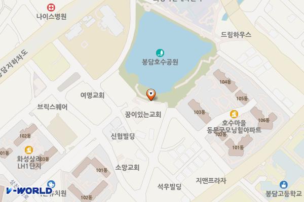 봉담호수공원 위치 지도 — 경기도 화성시 효행구 봉담읍 샘마을1길 13-6
