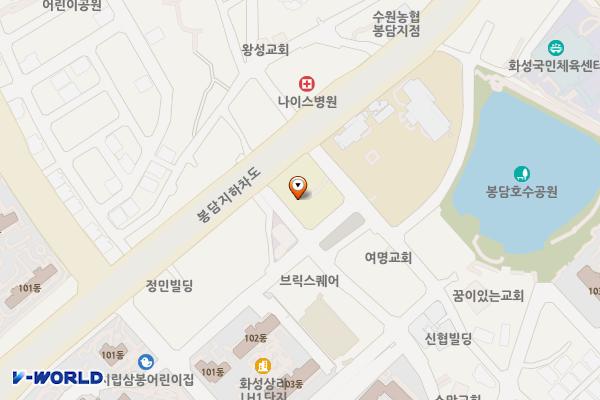 봉담도서관 3층 위치 지도 — 경기도 화성시 효행구 봉담읍 샘마을1길 8-4 (상리, 봉담도서관)
