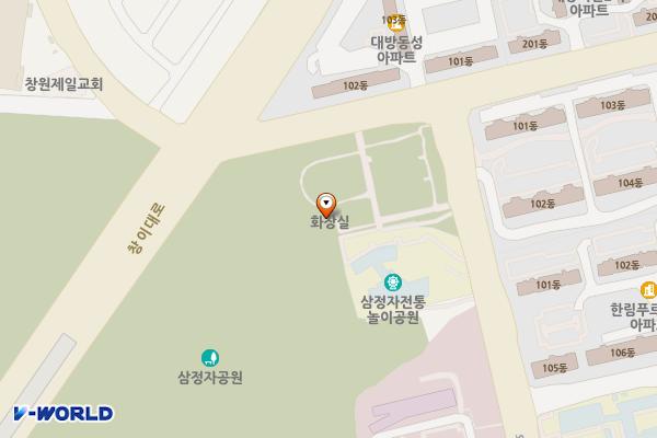 삼정자전통놀이공원 화장실 위치 지도 — 경상남도 창원시 성산구 대암로 293 (남산동)