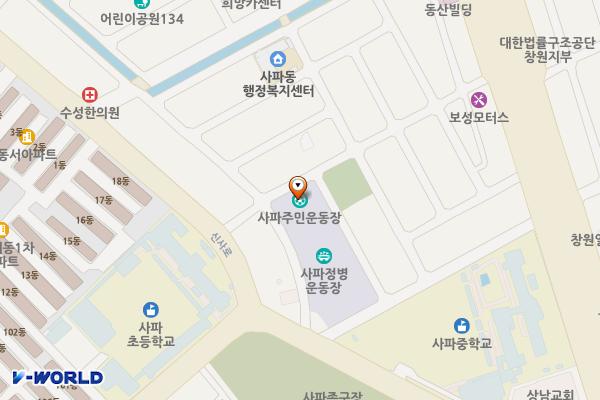 사파정병운동장 위치 지도 — 경상남도 창원시 성산구 창이대로706번길 19-4 (사파동)