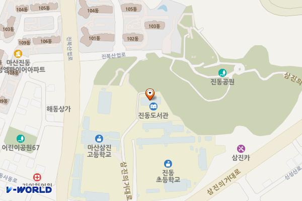 진동도서관 위치 지도 — 경상남도창원시마산합포구진동면삼진의거대로661-94(진동리,진동도서관)