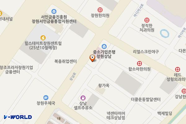 창원고용복지+센터 화장실 위치 지도 — 경상남도 창원시 성산구 마디미서로 60, 고용지원센터빌딩 (상남동)