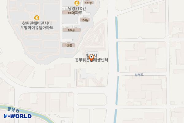 진해동부맑은물재생센터 1단계 위치 지도 — 경상남도 창원시 진해구 남영로527번길 10, 1단계 2층 (남양동)