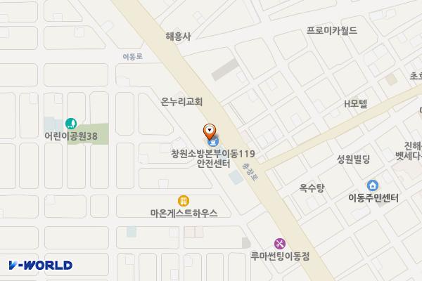 이동119안전센터 1층화장실 위치 지도 — 경상남도 창원시 진해구 충장로 434, 이동 119안전센터 1동 2층 (이동)