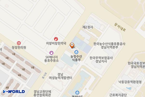 국립농산물품질관리원경남지원 위치 지도 — 경상남도의창구중앙대로249번길16,국립농산물품질관리원경남지원(용호동)
