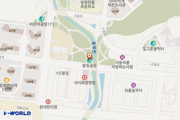 큰나무공원 위치 지도 — 경상남도 창원시 의창구 대봉로26번길 13 (봉림동)