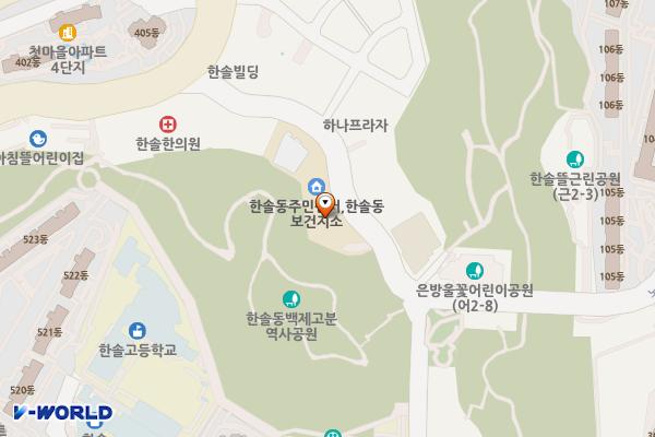 한솔동복합커뮤니티센터(훈민관) 위치 지도 — 세종특별자치시 노을3로 85, 한솔동주민센터 (한솔동)