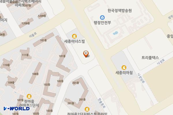 우빈가온 위치 지도 — 세종특별자치시 한누리대로 201, 우빈가온 (나성동)