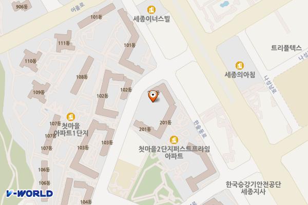 첫마을아파트2단지상가(201동) 위치 지도 — 세종특별자치시 노을3로 19 (한솔동, 첫마을2단지)