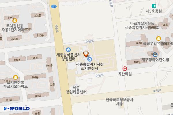 세종창업키움센터 위치 지도 — 세종특별자치시 조치원읍 군청로 93, 조치원청사