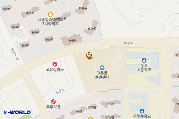 고운동 복합커뮤니티센터(북측) 위치 지도 — 세종특별자치시 마음로 284, 고운동복합커뮤니티센터 (고운동)
