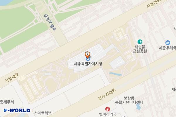 세종특별자치시청 위치 지도 — 세종특별자치시 한누리대로 2130, 세종특별자치시청 (보람동)
