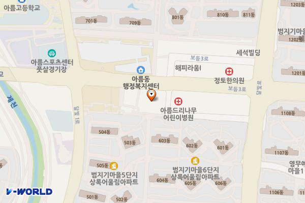 아름동공영주차장 위치 지도 — 세종특별자치시 보듬3로 105, 아름동공영주차장 (아름동)