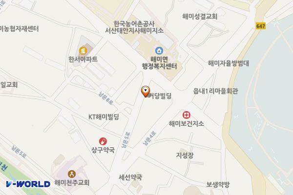 이례빌딩-우주슈퍼간노상주차장 위치 지도 — 충청남도 서산시 해미면 읍내리 300-1