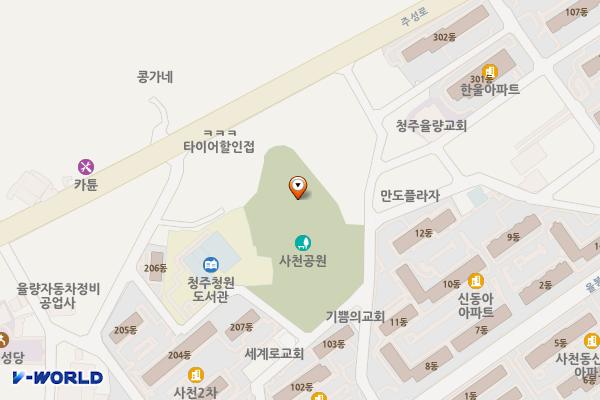 사천근린공원 위치 지도 — 충청북도 청주시 청원구 사천동 225-75