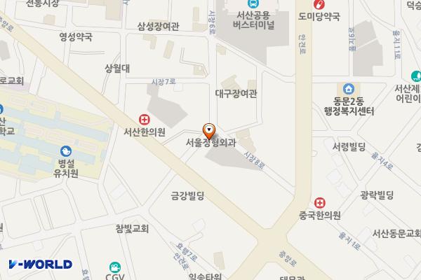 서울정형외과-청송갈비간노상주차장 위치 지도 — 충청남도 서산시 동문동 283-11
