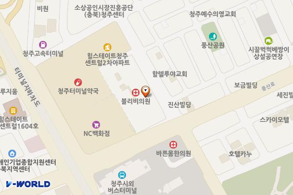 롯데쇼핑(주)롯데마트 청주점(메가폴리스 지하1층) 위치 지도 — 충청북도 청주시 흥덕구 풍산로 15 (가경동)
