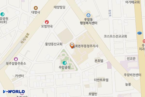 북부시장 상인회관(1층) 위치 지도 — 충청북도 청주시 청원구 향군로31번길 19