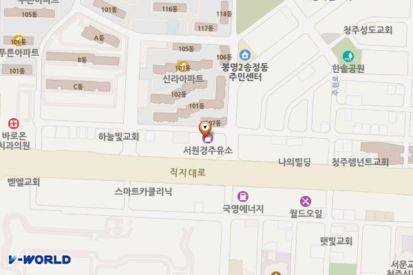 에이치디현대오일뱅크(주)직영서원경주유소 위치 지도 — 충청북도 청주시 흥덕구 직지대로 579(봉명동)