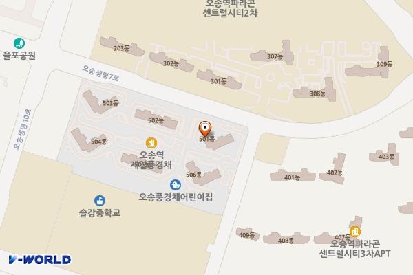 정중공원 화장실 위치 지도 — 충청북도 청주시 흥덕구 오송읍 오송생명7로 102