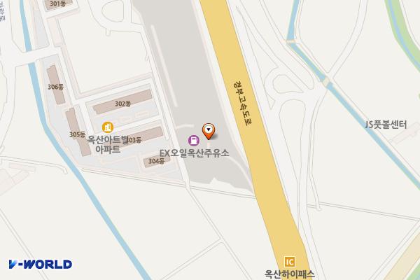 중도석유(주)옥산주유소/충전소 위치 지도 — 충청북도 청주시 흥덕구 옥산면 경부고속도로 309-1