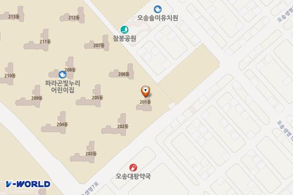 송산공원 화장실 위치 지도 — 충청북도 청주시 흥덕구 오송읍 오송생명7로 151