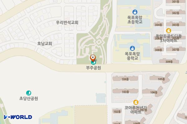 부주공원(옥암중인근) 위치 지도 — 전남광주통합특별시 목포시 남악1로42번길 53, 부주공원공중화장실 (옥암동)
