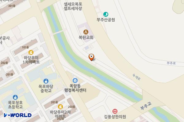 삼향천(대) 위치 지도 — 전남광주통합특별시 목포시 녹색로134번길 52, 삼향천공중화장실 (옥암동)