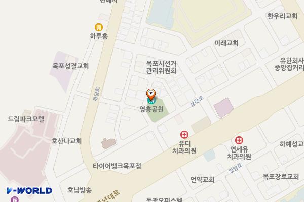 영흥어린이공원(목포간호학원옆) 위치 지도 — 전남광주통합특별시 목포시 백년대로255번길 12, 영흥어린이공원화장실 (상동)