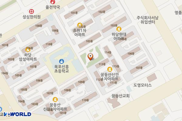 신흥어린이공원(신흥초신안사이) 위치 지도 — 전남광주통합특별시 목포시 하당남부로 17, 신흥어린이공원공중화장실 (상동)