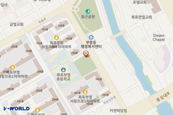 부영어린이공원(부영5차옆) 위치 지도 — 전남광주통합특별시 목포시 삼향천로 23 (옥암동)