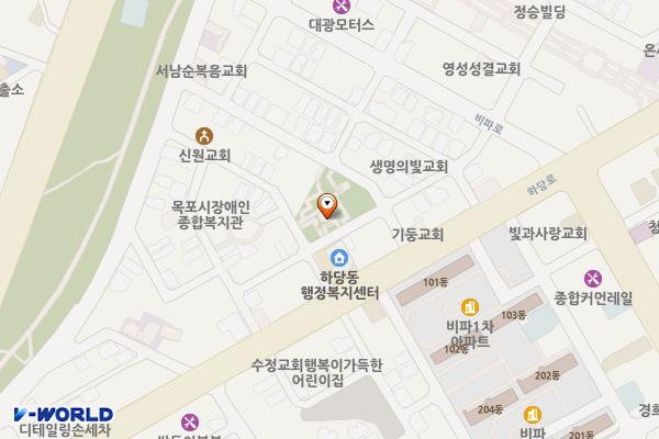 하당어린이공원(하당동사무소뒤) 위치 지도 — 전남광주통합특별시 목포시 하당로213번길 6, 하당어린이공원화장실 (상동)