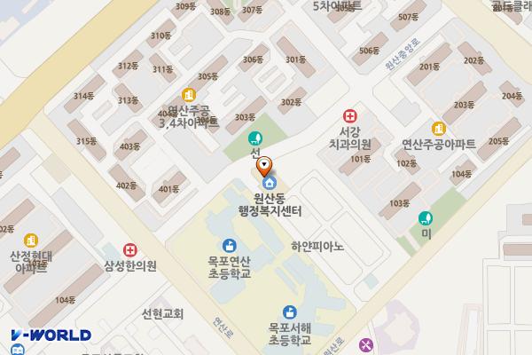 원산동주민센터 위치 지도 — 전남광주통합특별시 목포시 원산로145번길 20, 원산동행정복지센터 (연산동)