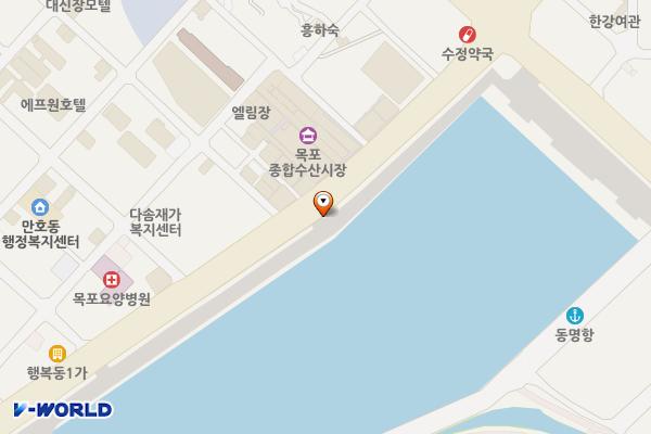 목포종합수산시장 앞(주차장) 위치 지도 — 전남광주통합특별시 목포시 해안로 264, 목포종합수산시장앞공중화장실 (축복동1가)