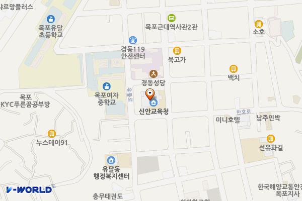신안군교육지원청 위치 지도 — 전남광주통합특별시 목포시 해안로165번길 25 (중동2가)