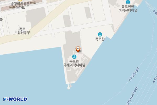 목포항국제여객선터미널 위치 지도 — 전남광주통합특별시 목포시 해안로148번길 14, 목포국제여객터미널 (해안동1가)