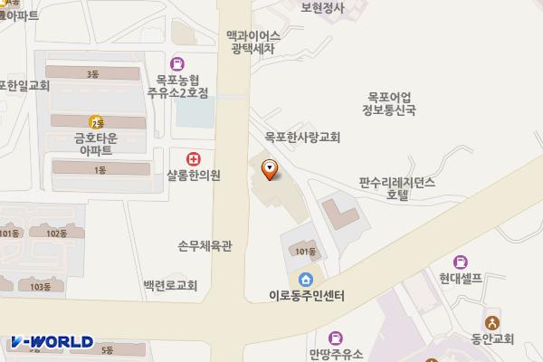 알리앙스예식장 위치 지도 — 전남광주통합특별시 목포시 삼학로 328 (용해동)