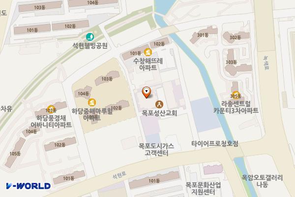 성산교회 위치 지도 — 전남광주통합특별시 목포시 석현로45번길 9 (석현동)