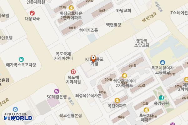 KT&G목포지사 위치 지도 — 전남광주통합특별시 목포시 백년대로 380 (옥암동)