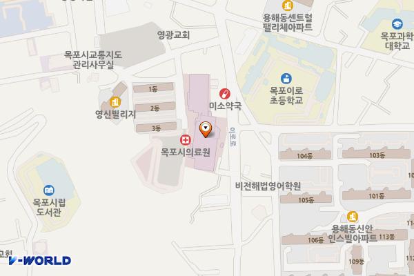 목포시의료원 위치 지도 — 전남광주통합특별시 목포시 이로로 18, 목포시의료원 (용해동)