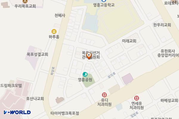 목포시선거관리위원회 위치 지도 — 전남광주통합특별시 목포시 백년대로265번길 15 (상동)