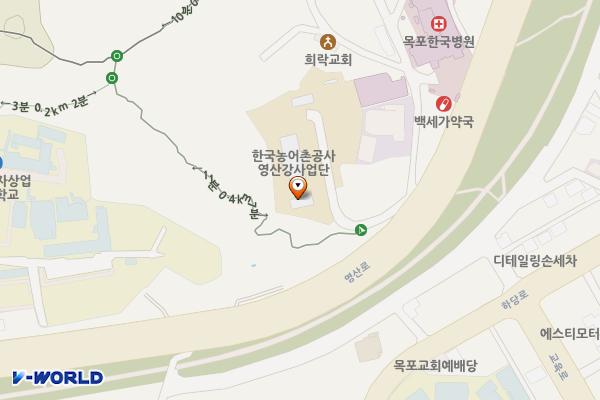 농어촌진흥공사 영산강사업소 위치 지도 — 전남광주통합특별시 목포시 영산로 463 (상동)