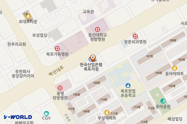 한국산업은행목포지점 위치 지도 — 전남광주통합특별시 목포시 백년대로 306, 한국산업은행목포지점영업소 (상동)