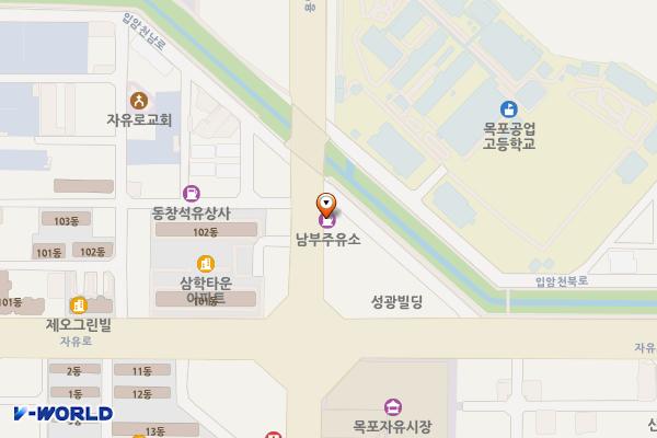 남부주유소 위치 지도 — 전남광주통합특별시 목포시 용당로 76 (산정동)