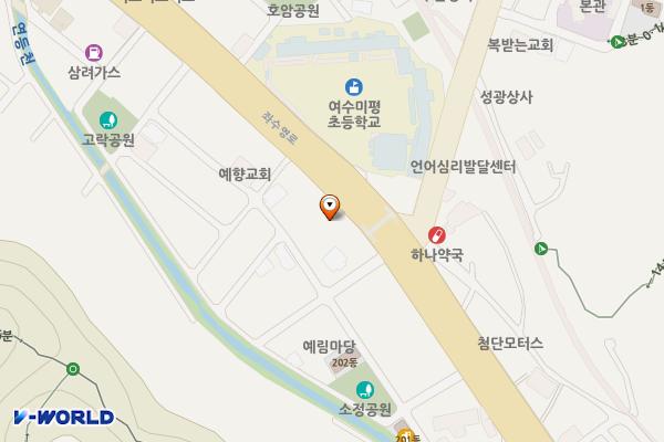 문화주유소 위치 지도 — 전남광주통합특별시 여수시 좌수영로 387 (미평동)
