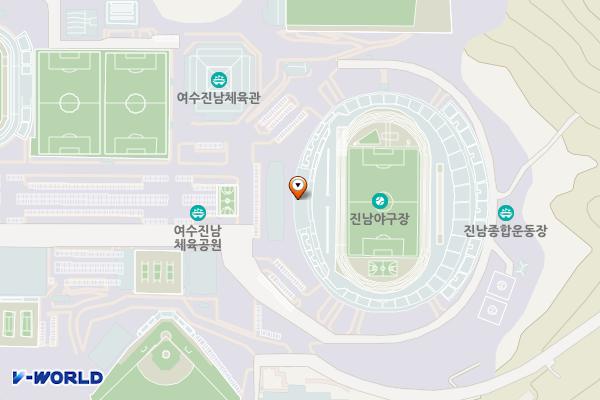 진남체육공원 배드민턴장 위치 지도 — 전남광주통합특별시 여수시 진남체육관길 74, 진남경기장 (오림동)